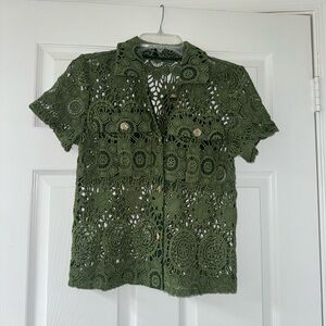 Boston Proper Olive Lace Crochet Top!